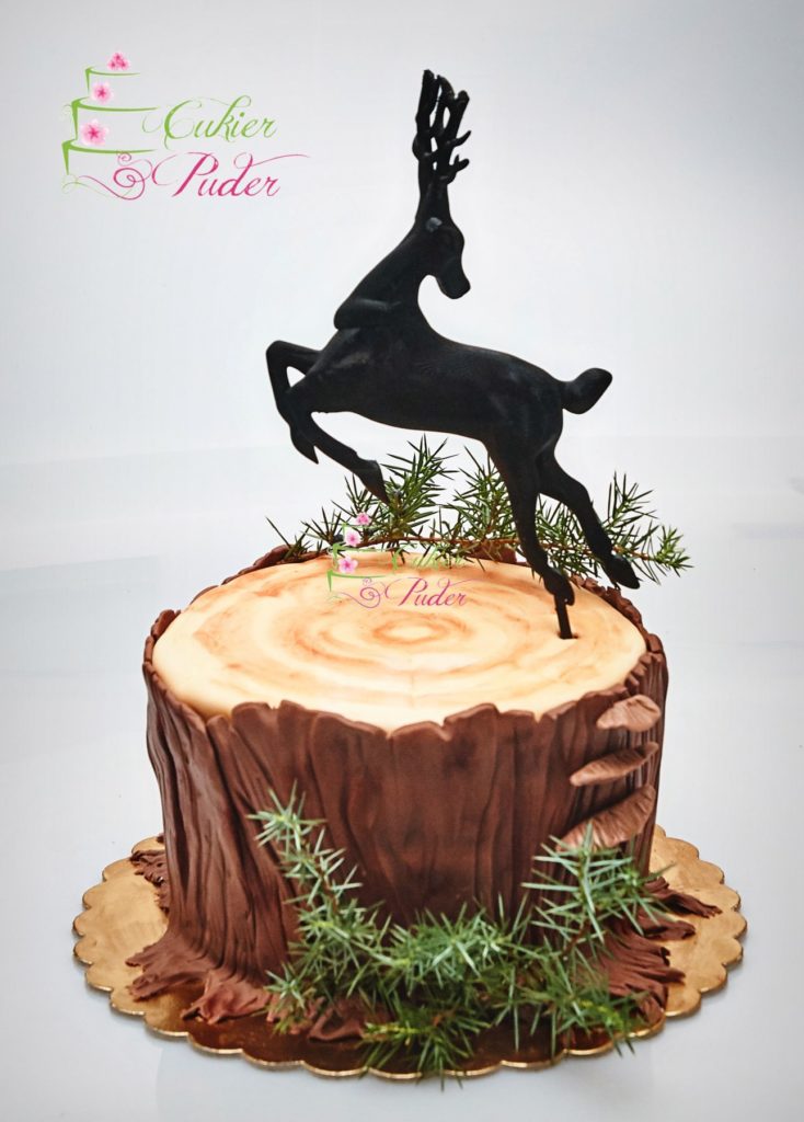 tort rocznicowy - tort na rocznicę - tort na urodziny - minsk mazowiecki - tort 3d - tort pien - tort w ksztalcie pnia - figurka jelenia - figurka 3d - ozodby z jalowca - jalowiec