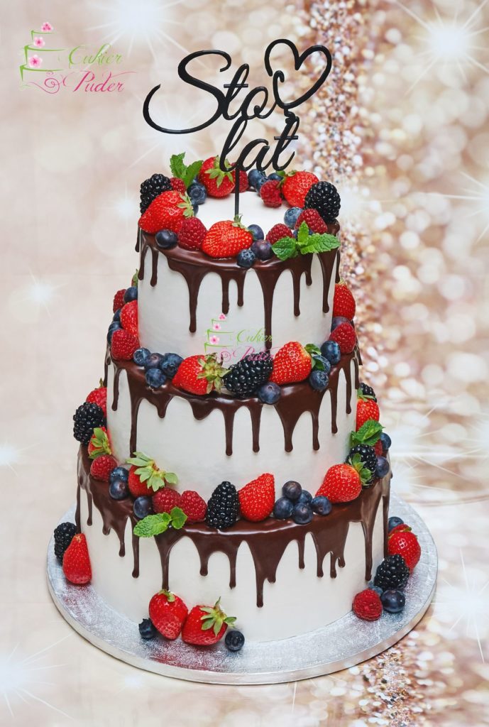 tort urodzinowy - tort na urodziny - mińsk mazowiecki - ganesh - beza szwajcarska - drip - drip cake - topper - sto lat - swieze owoce