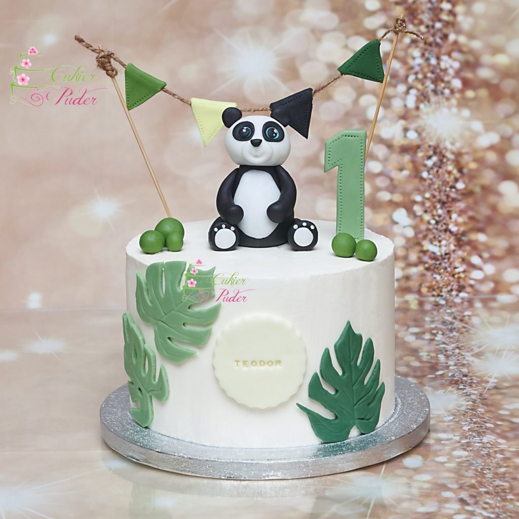 tort na urodziny - urodziny dziecka - minsk mazowiecki - figurka 3d - figurka panda - liscie eukaliptusa - bialo zielony - bez szwajcarska - tort dla dziewczynki - tort dla chlopca
