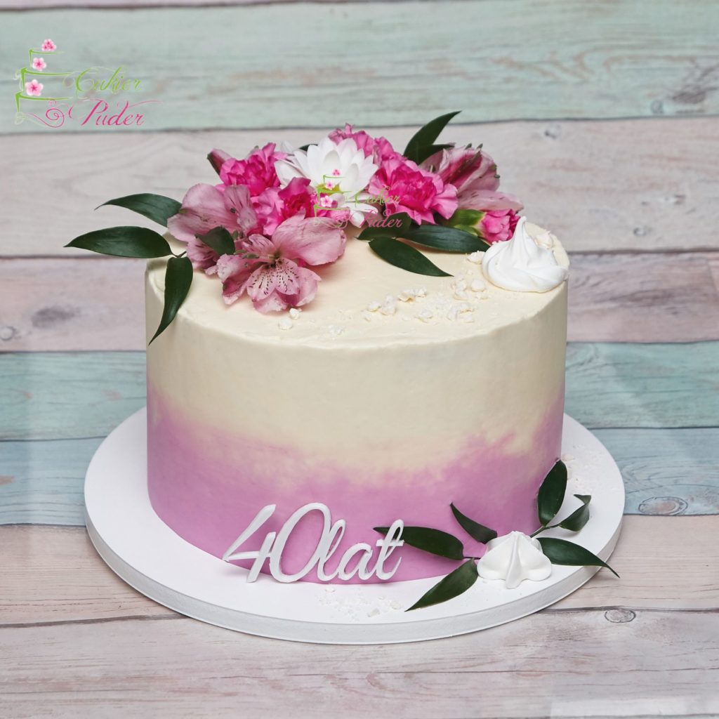 tort urodzinowy - tort na rocznicę - mińsk mazowiecki - tort zacierany - świeże kwiaty - 40 lat - tort dla kobiety