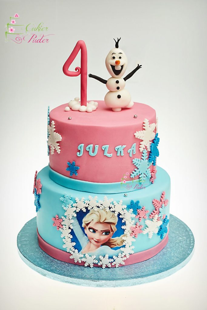 tort na urodziny - urodziny dziecka - minsk mazowiecki - tort piętrowy - figurka 3d - recznie wykonane figurki - figurka Olaf - Elza - kraina lodu - ozdobne płatki śniegu - tort dla chlopca