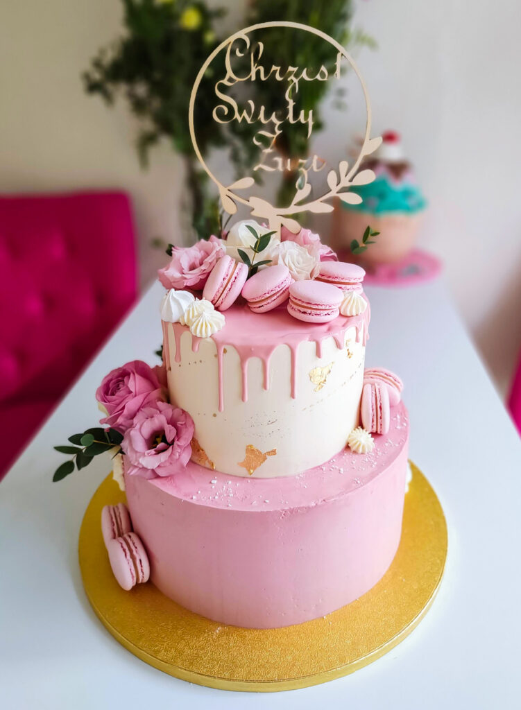 tort na chrzest święty - komunia święta - minsk mazowiecki - tort piętrowy - ozdobny napis - chrzest święty - tort dla dziewczynki - kwiaty