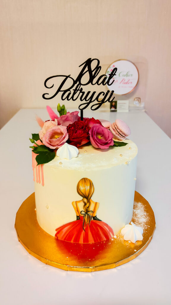 tort urodzinowy - tort na rocznicę - mińsk mazowiecki - drip - ręcznie zdobiony - topper - artystyczny rysunek - fashion - kwiaty